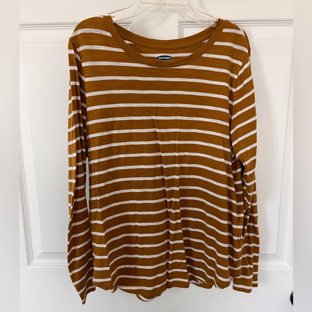 Yellow and white striped long sleeve tee